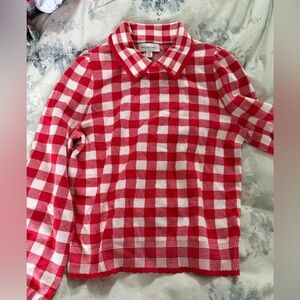 J.Crew Red & White Gingham Collared Knit Sweater
